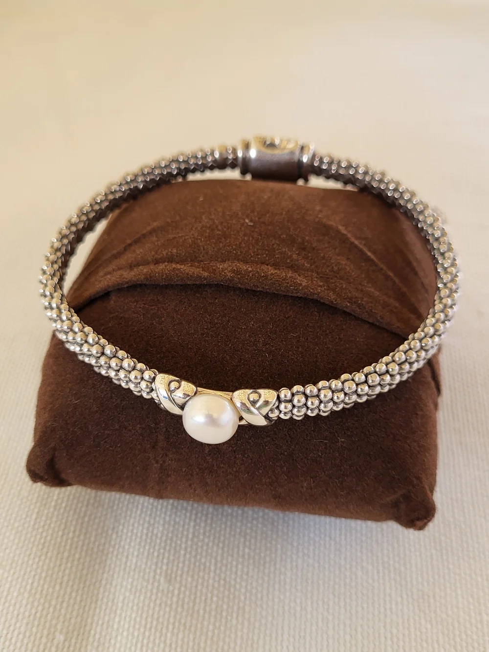 Lagos Luna Sterling Silver Pearl Caviar Bracelet - White Pearl.  #225b1